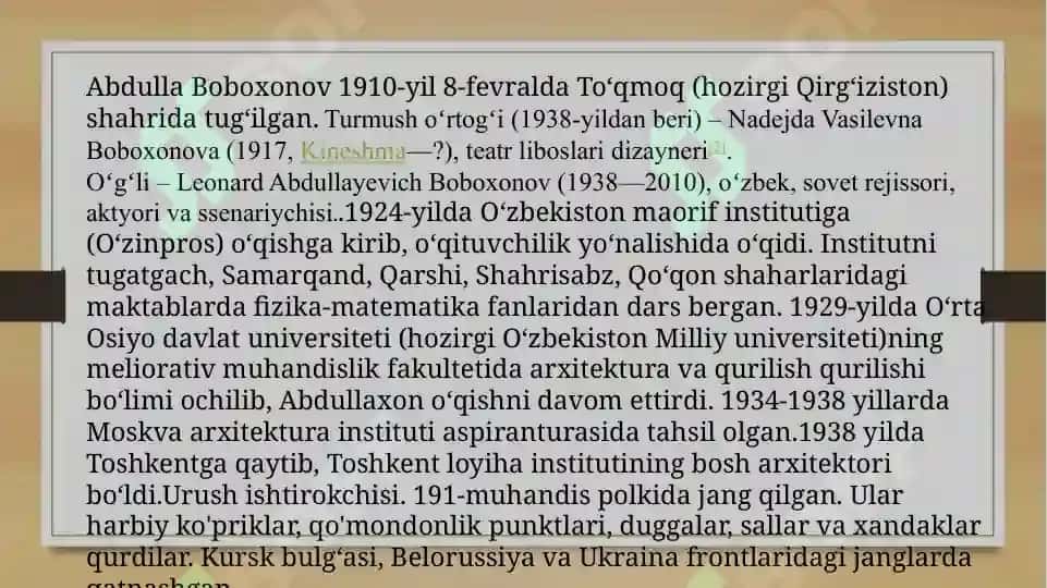 O’zbSSRda xizmat ko’rsatgan arxitektor Ilya Aronovich Merport hayoti va ijodi. 2