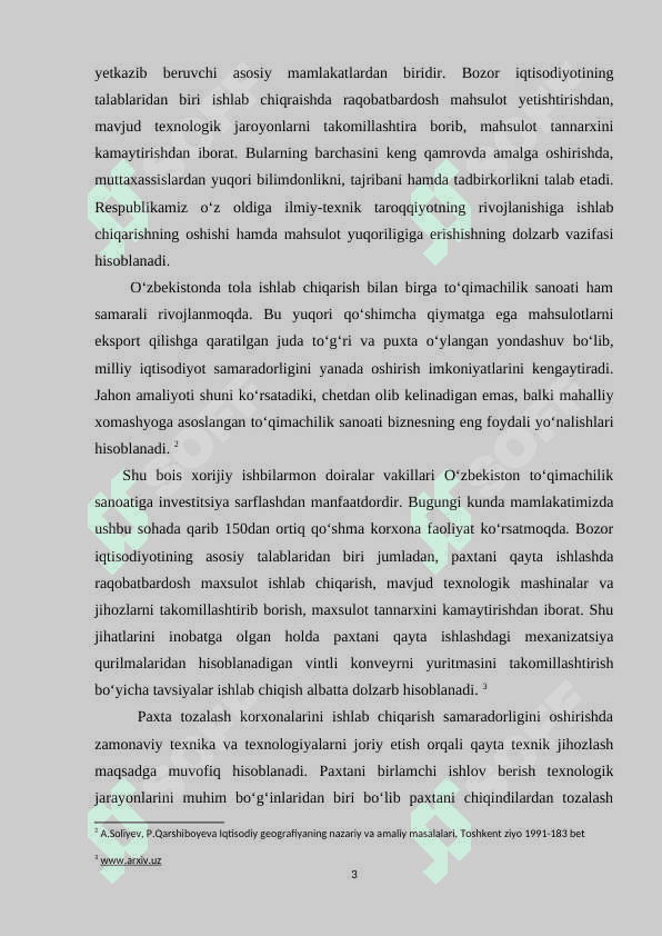 O’zbekistonda paxtani qayta ishlash sanoati tarmoqlarining geografik joylashuvi. 3