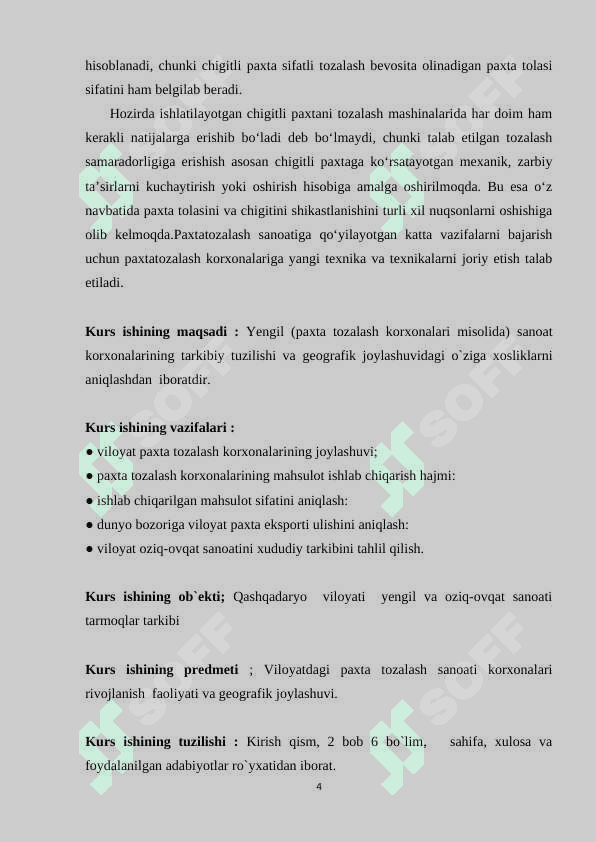 O’zbekistonda paxtani qayta ishlash sanoati tarmoqlarining geografik joylashuvi. 4