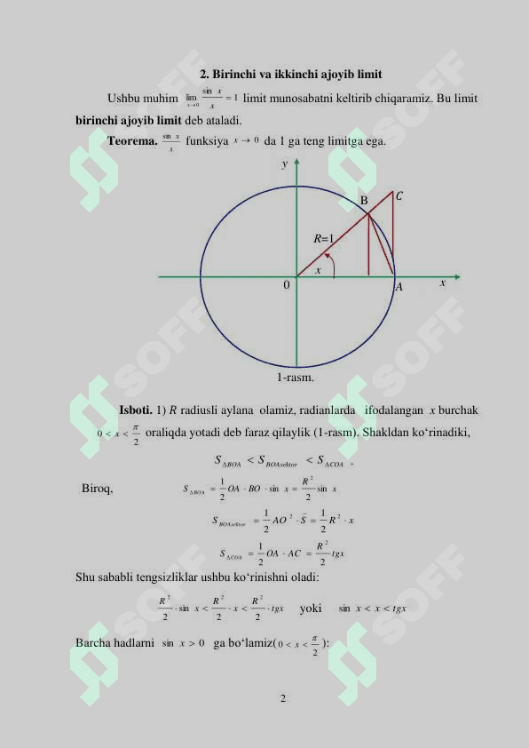 1- VA 2-AJOYIB LIMITLAR. EKVIVALENT CHEKSIZ KICHIK  FUNKSIYALAR. CHEKSIZ KICHIK FUNKSIYALARNI  TAQQOSLASH. 2