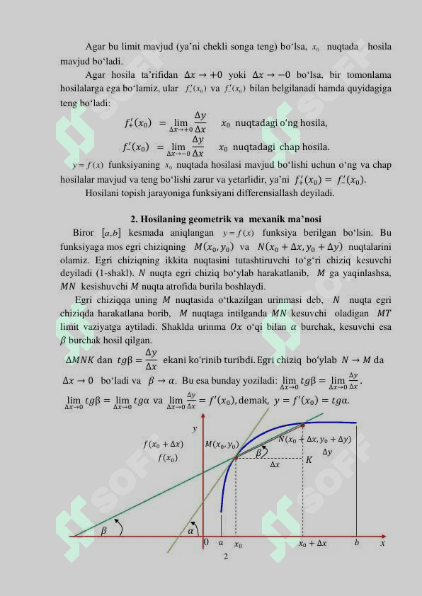 HOSILASI TUSHUNCHASI.FUNKSIYA HOSILASINI HISOBLASH. YUQORI TARTIBLI HOSILA 2