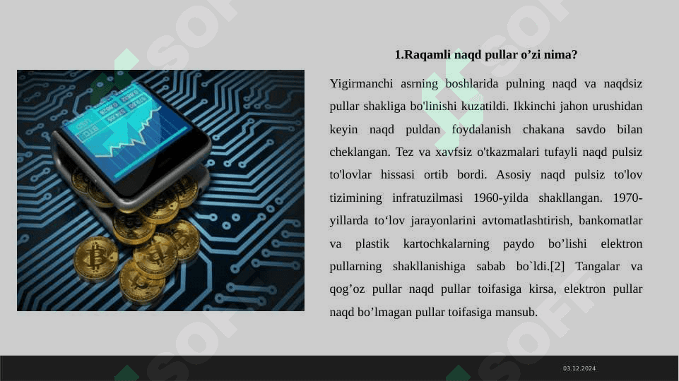 Rаqаmli nаqd pullаr vа ulаrning mаmlаkаtаmizdаgi iqtisоdiy o’rni vа аhаmiyati 3