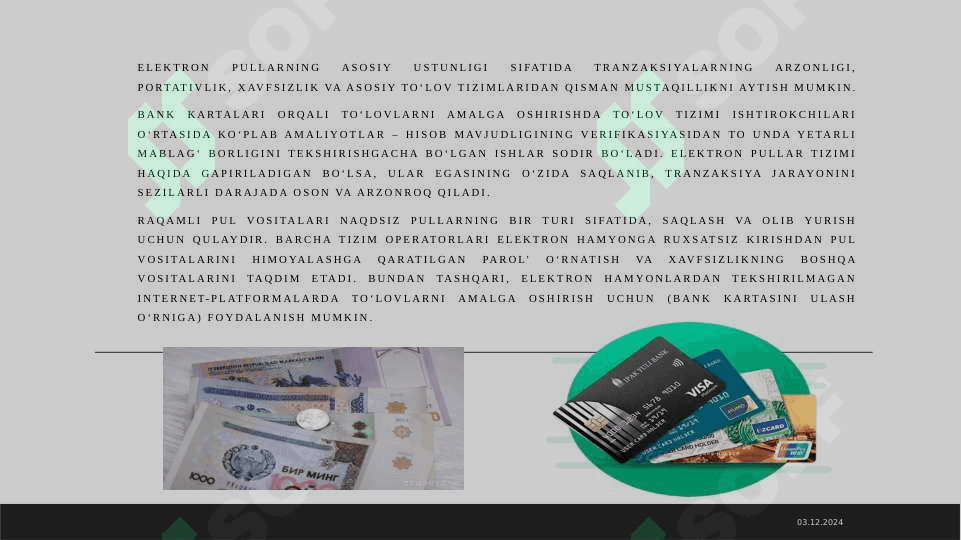 Rаqаmli nаqd pullаr vа ulаrning mаmlаkаtаmizdаgi iqtisоdiy o’rni vа аhаmiyati 5
