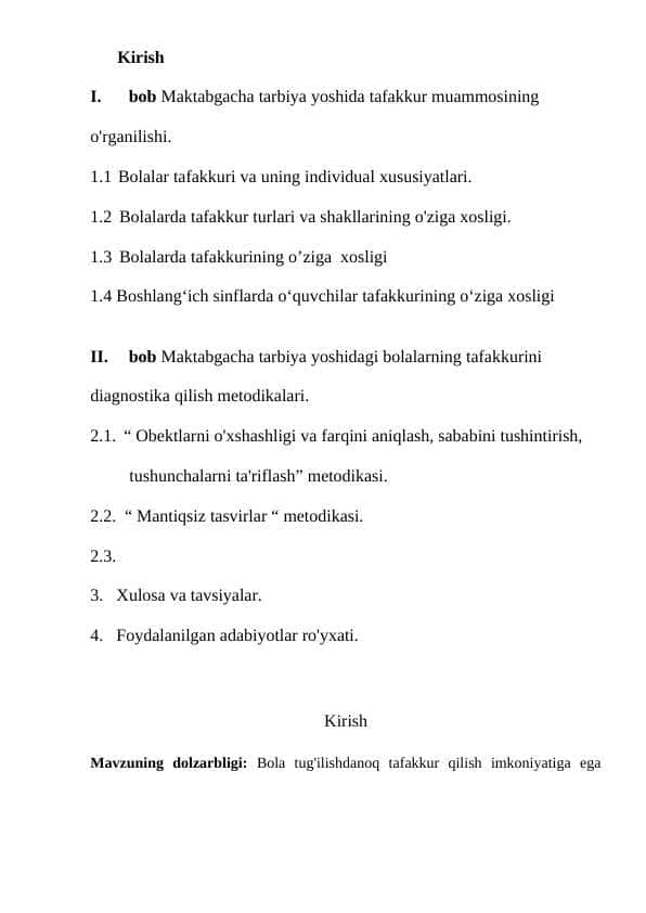 Maktabgacha tarbiya yoshdagi bolalarda ko’rgazmali-obrazli tafakkur rivojlanishining psixologik xususiyatlari