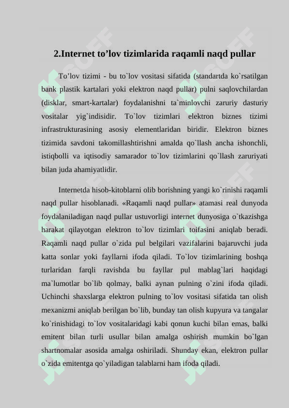 Rаqаmli nаqd pullаr vа ulаrning mаmlаkаtаmizdаgi iqtisоdiy o’rni vа аhаmiyati mustaqil ish 7