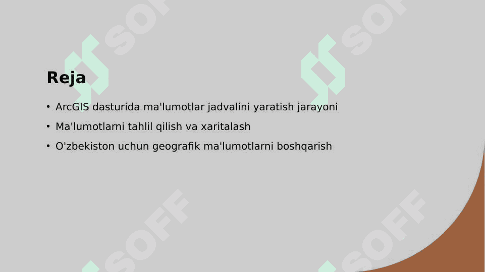 ArcGis dasturida ma lumotlar jadvalini yaratish 2