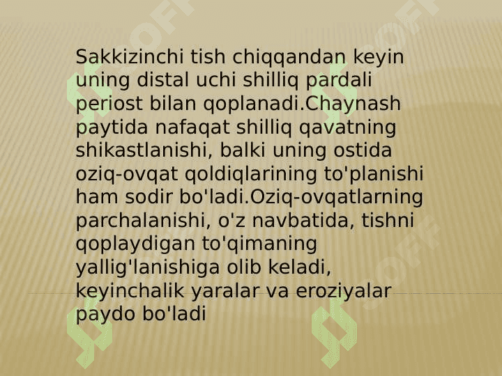 Tishlar chiqishi davridagi kasalliklari.Aql tishlarini chiqishidagi qiyinchiliklar. Retensiya, yarimretensiya, distopiya va utkir perikoronarit. 4