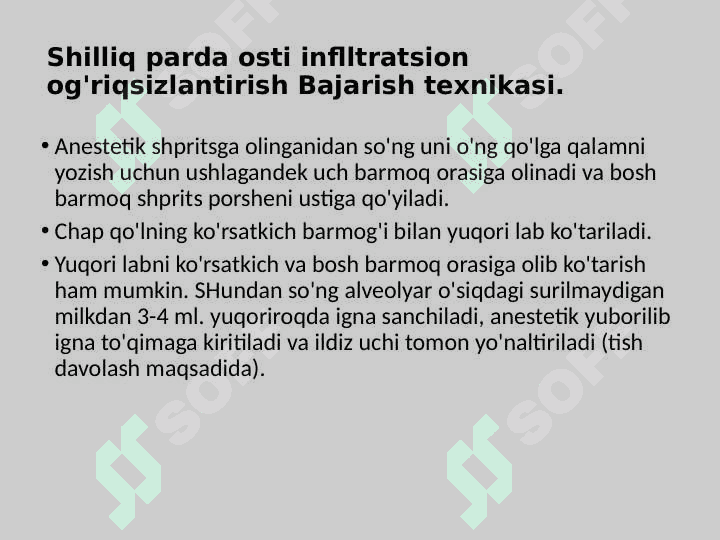 Pastki jag'da o'tkaziladigan og'riqsizlantirish 6