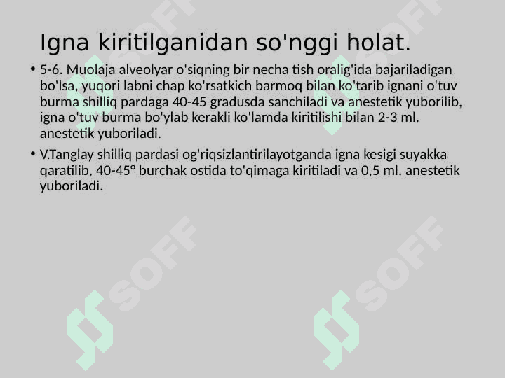 Pastki jag'da o'tkaziladigan og'riqsizlantirish 7
