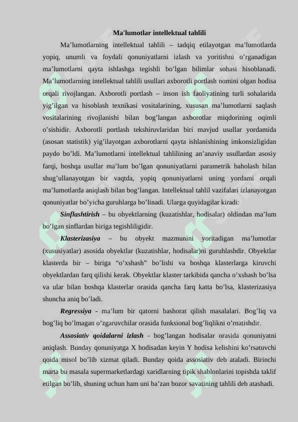 Ma'lumotlar intellektual tahlilning rivojlanish bosqichlari 2