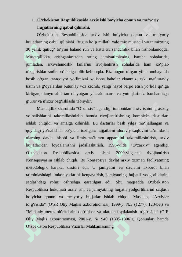 Mustaqil O'zbekistonda arxiv ishi 2