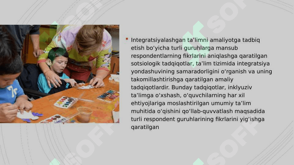 Integratsiyalashgan ta’limni amaliyotga tadbiq etish bo‘yicha turli guruhlarga mansub respondentlarning fikrlarini aniqlashga qaratilgan sotsiologik tadqiqotlar 2