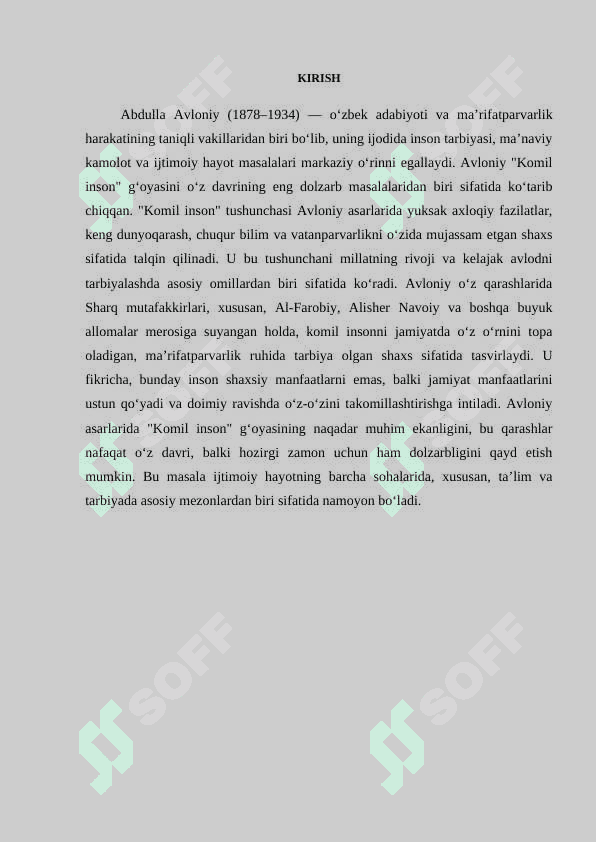 ABDULLA AVLONIYNING " KOMIL INSON " HAQIDAGI QARASHLARI 2