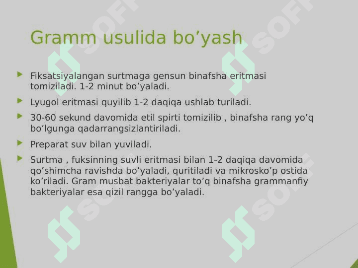 Mikroorganizmlarning strukturasi, murakkab bo'yash usullari 8