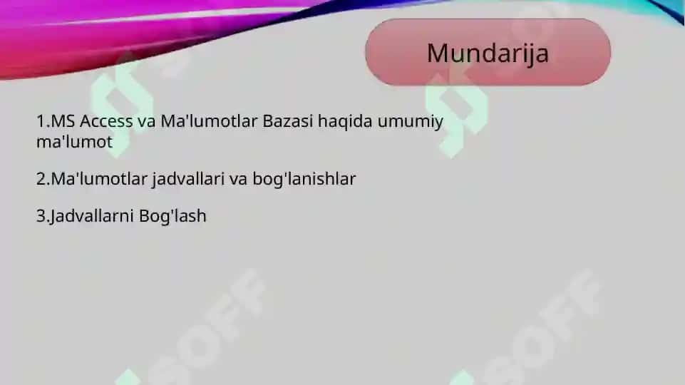 MS Access da ma’lumotlar jadvallarini ishlab chiqish va bog’lash 2