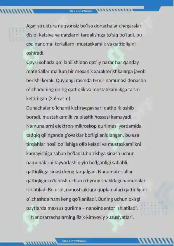 Na'nomateriallarning mexanik xossalari. Na'nomateriallarni mashinasozlikda qo'llanishi 7