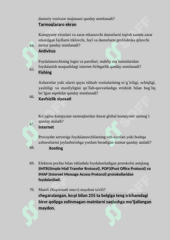 Kompyuter yakuniy test savollari va javoblari bilan 6