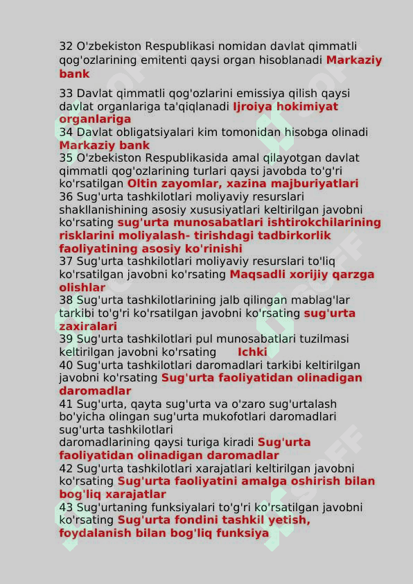 Moliya yakuniy test savollari va javoblari 4