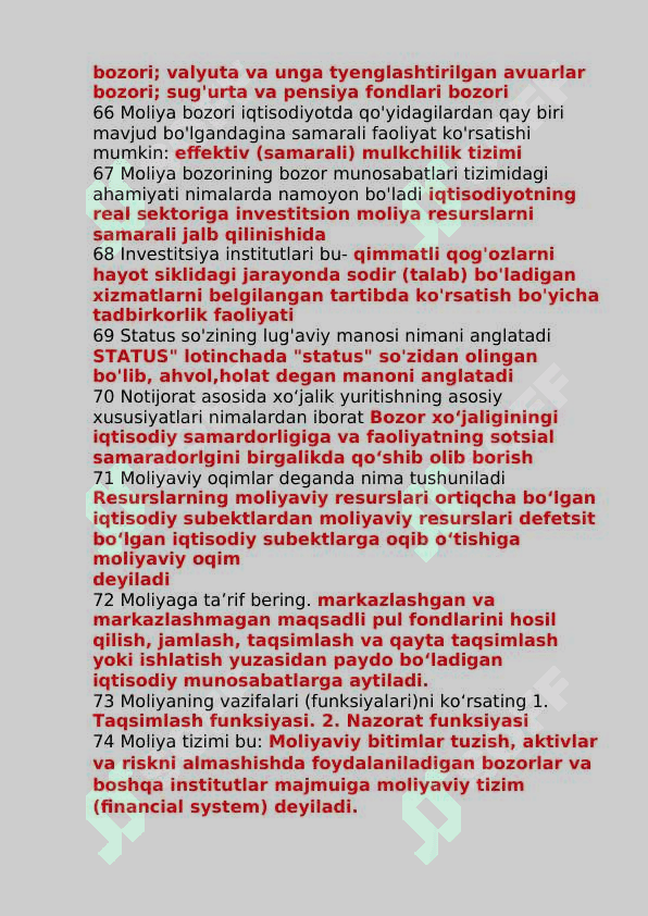 Moliya yakuniy test savollari va javoblari 7