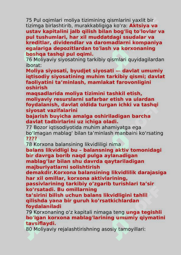 Moliya yakuniy test savollari va javoblari 8