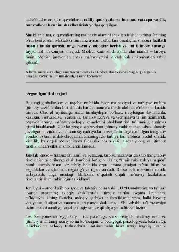 TARBIYA FANINI O’QITISH JARAYONIDA SHAXSNING MANAVIY KAMOLOTIGA OID FAZILATLARNI SHAKLLANTIRISH. 2