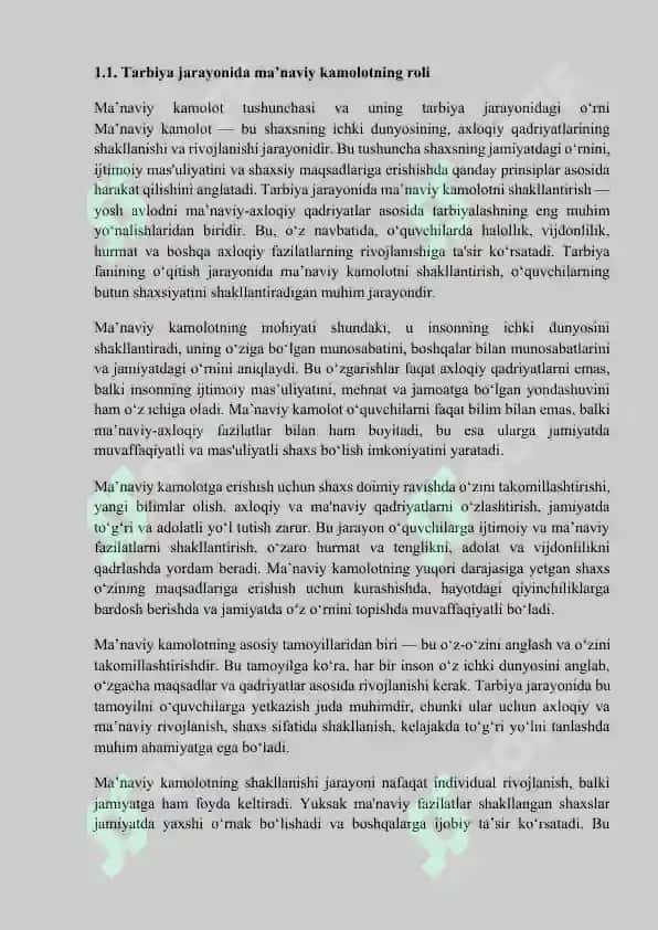 TARBIYA FANINI O’QITISH JARAYONIDA SHAXSNING MANAVIY KAMOLOTIGA OID FAZILATLARNI SHAKLLANTIRISH. 6