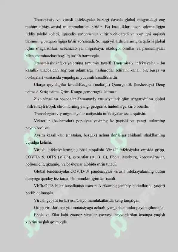 TRANSMISSIV VA VIRUSLI INFEKSIYALARNING DUNYO BO‘YICHA VA O‘ZBEKISTON XUDUDIDA TARQALGANLIGINING ZAMONAVIY XUSUSIYATLARI. 2