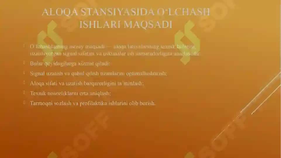 Aloqa stansiyalarida o’lchash ishlari. 4