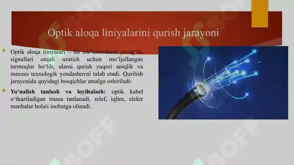 Optik aloqa liniyalarini qurilish, montaj va o’lchov qurilmalari va vositalari bilan tanishish 3