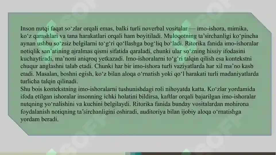 Kontekstning imo-ishoralarni talqin qilishdagi ahamiyati. Imo-ishoralarni umumlashtirish. Ko‘zlar yordamida imo-ishoralar. Kaftlar yordamida imo-ishoralar 3