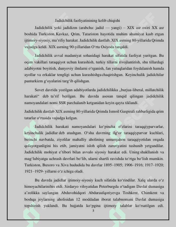 Jadid ma’rifatparvarlarining o‘lka ijtimoiy-ma’naviy hayotida  tutgan o‘rni (Munavvar Qori, Fitrat, Behbudiy, Avloniy va boshq.) 3