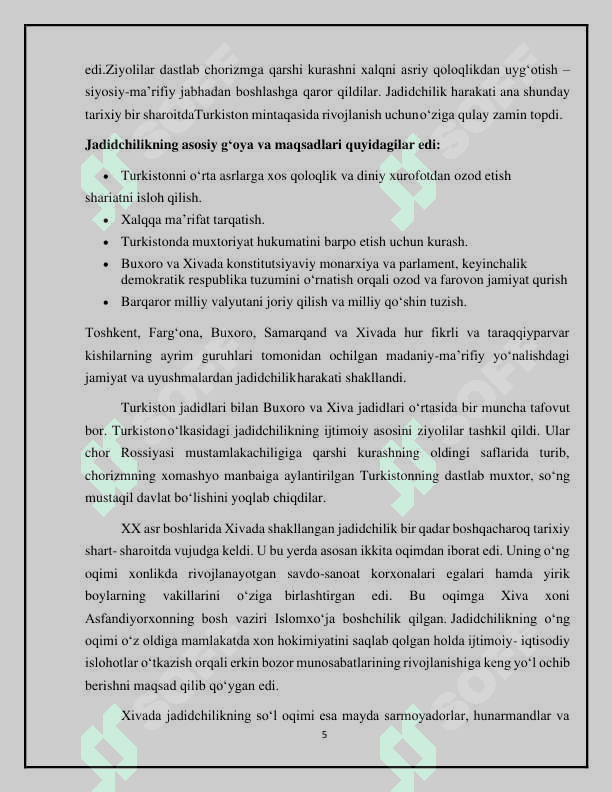 Jadid ma’rifatparvarlarining o‘lka ijtimoiy-ma’naviy hayotida  tutgan o‘rni (Munavvar Qori, Fitrat, Behbudiy, Avloniy va boshq.) 5
