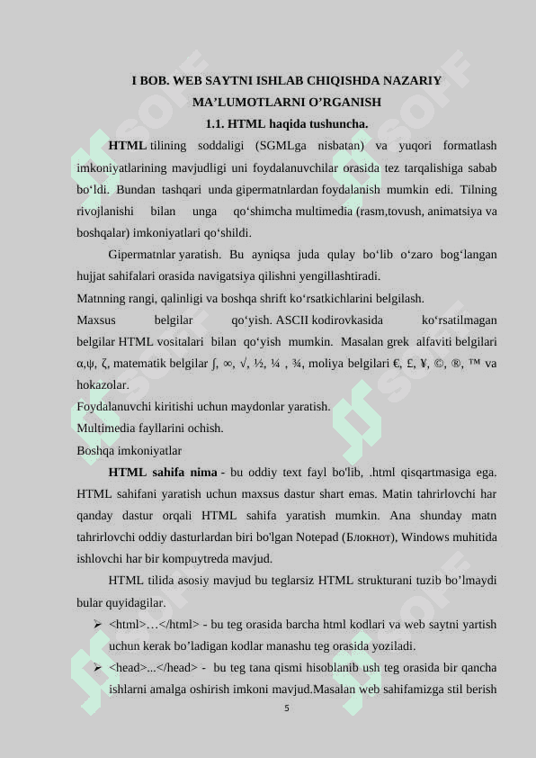 HTML VA CSS WEB -SAYTLARNI TASHKIL ETISH UCHUN ASOSIY TIL 5