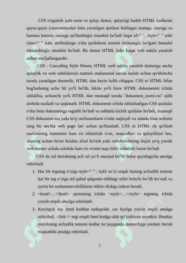 HTML VA CSS WEB -SAYTLARNI TASHKIL ETISH UCHUN ASOSIY TIL 7