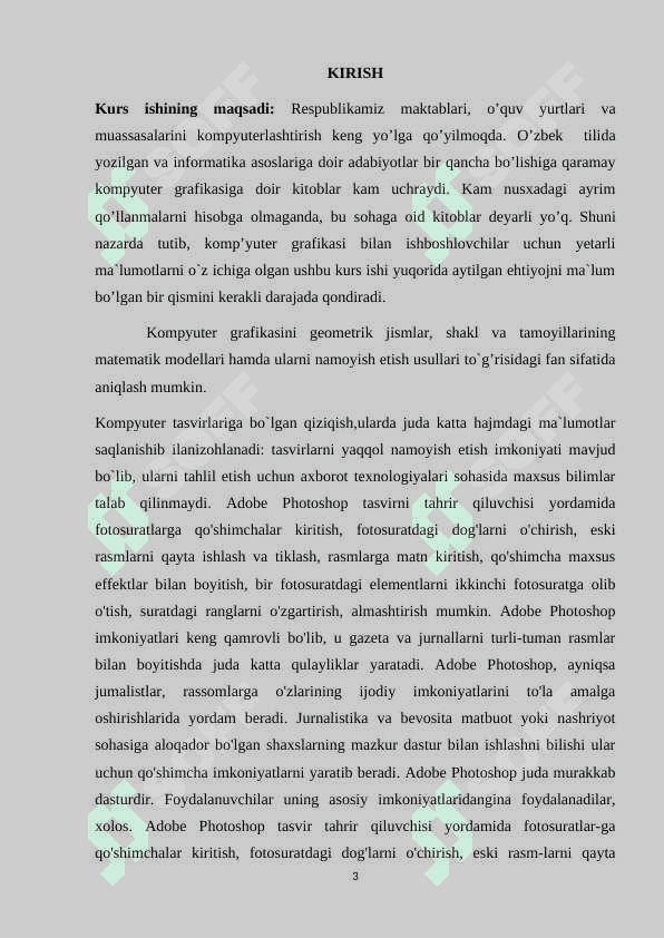 Adobe Photoshop dasturida rasmlar bilan ishlash jarayonida filtrlar va effektlardan foydalanishning ahamiyati. 3