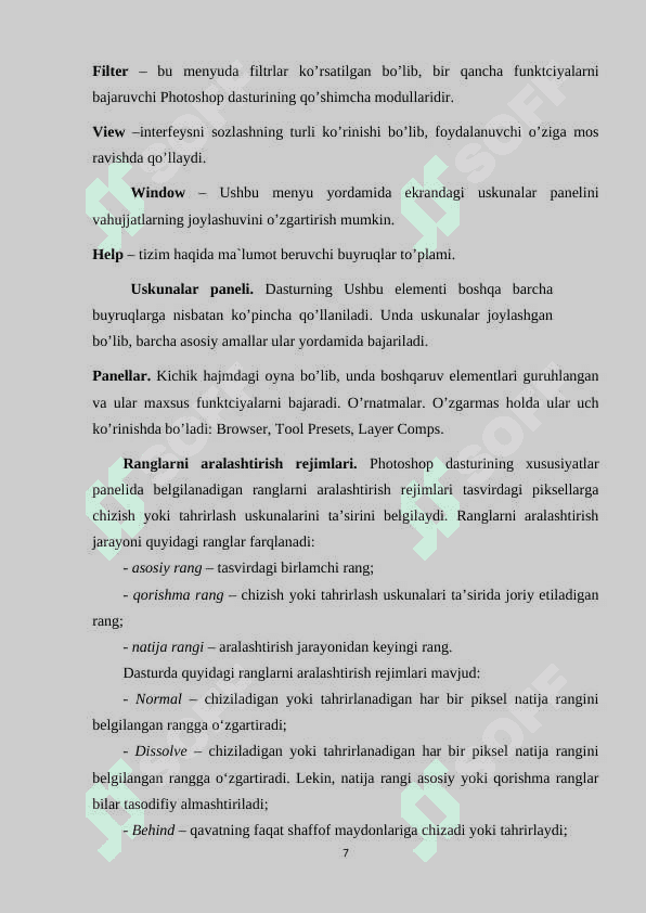 Adobe Photoshop dasturida rasmlar bilan ishlash jarayonida filtrlar va effektlardan foydalanishning ahamiyati. 7