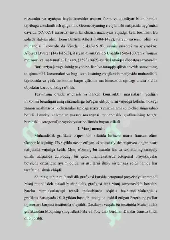 Nuqta. Nuqtaning ortogonal proyeksiyalari. Xususiy vaziyatdagi nuqtalar. Monj epyuri. 2