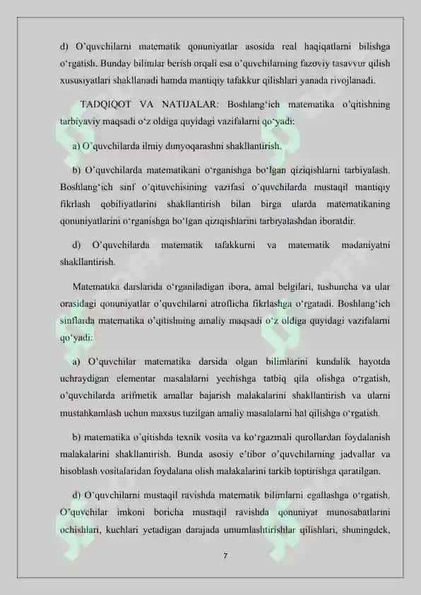 Kontsentrlar ( 10 ichidagi sonlar ) boʻyicha raqamlashga oʻrgatish metodikasi 7