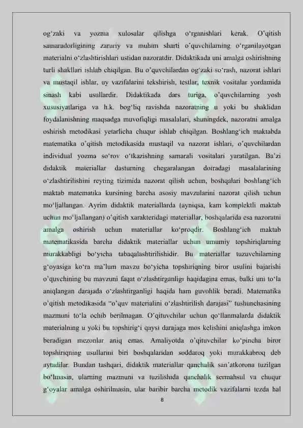 Kontsentrlar ( 10 ichidagi sonlar ) boʻyicha raqamlashga oʻrgatish metodikasi 8