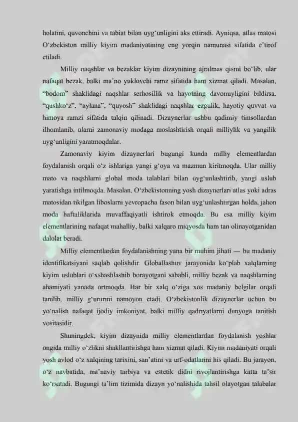 Kiyim dizaynida milliy elementlardan foydalanish maqola 3