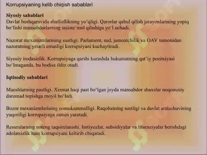 Korrupsiyaning kelib chiqish sabablari 7