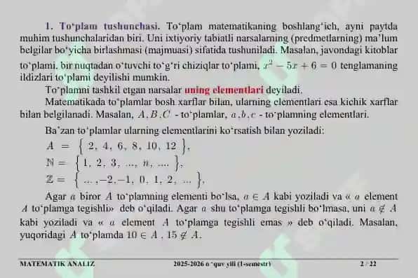 To‘plamlar. To‘plamlar ustida amallar. Matematik belgilar. Akslantirish va ularning turlari. Sanoqli to‘plamlar 2