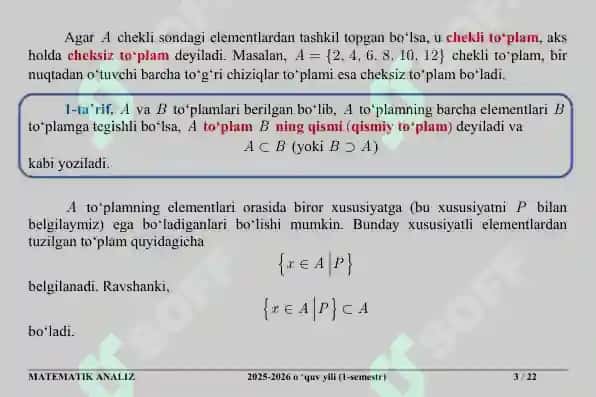 To‘plamlar. To‘plamlar ustida amallar. Matematik belgilar. Akslantirish va ularning turlari. Sanoqli to‘plamlar 3