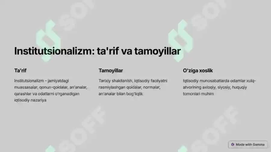 Institutsionalizmning asosiy xususiyatlari 2