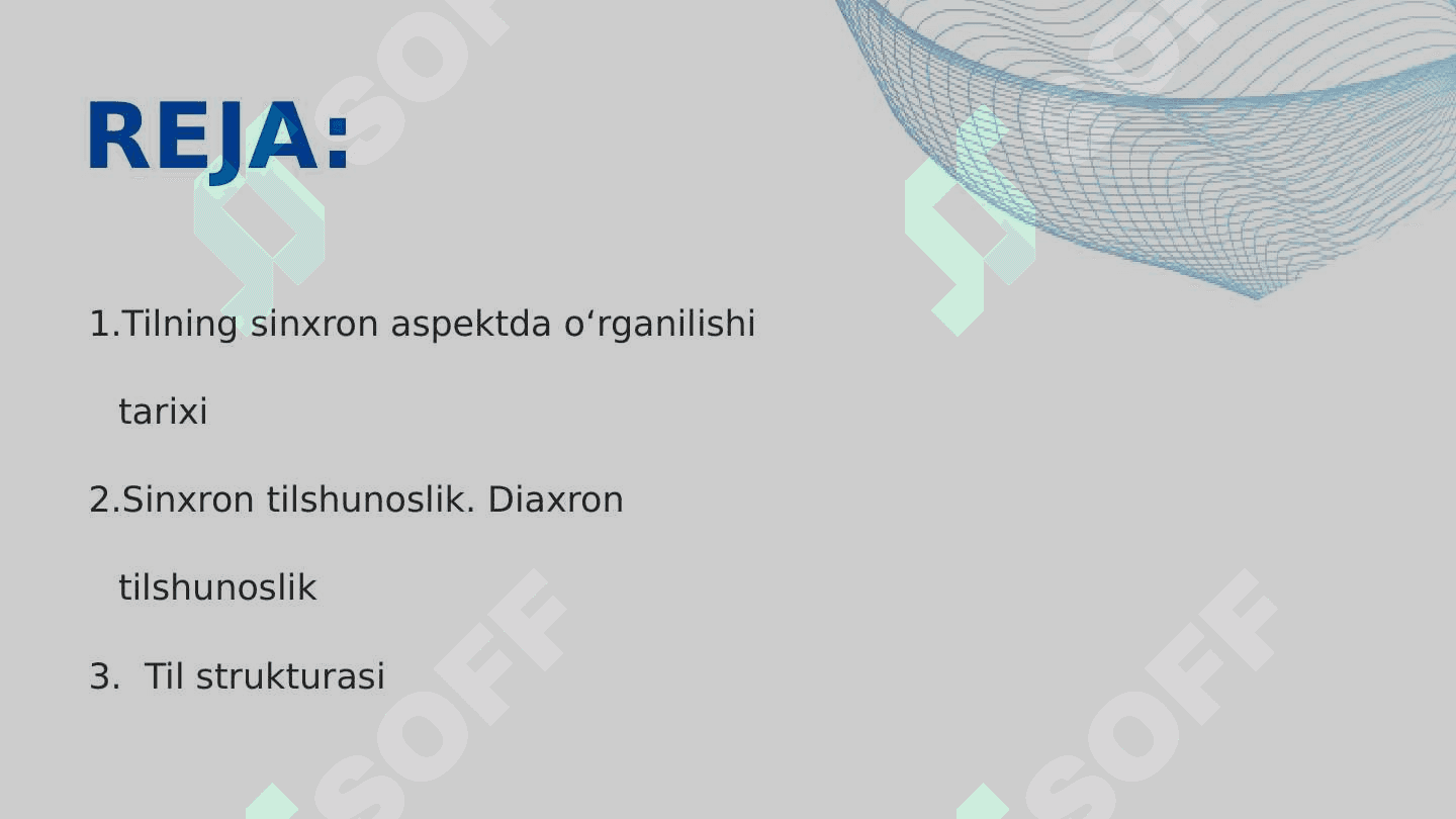 Tilning sinxron aspektda o'rganilishi. Til strukturasi 2