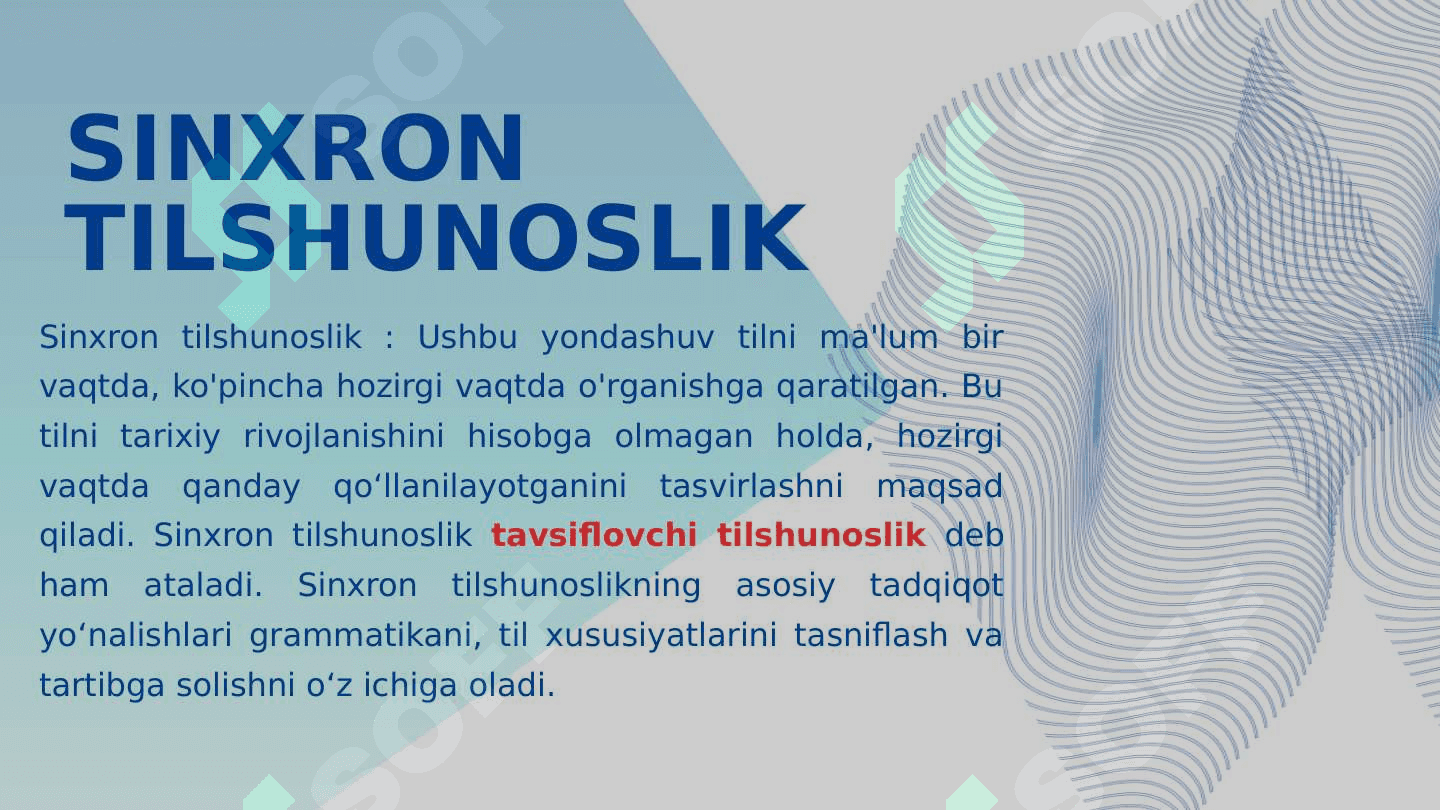 Tilning sinxron aspektda o'rganilishi. Til strukturasi 6