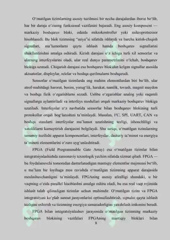 FPGA ASOSIDA O‘RNATILGAN TIZIMLARNI LOYIHALASH 8