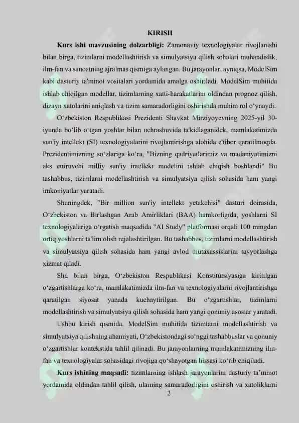 MODELSIM MUHITI VA O‘RNATILGAN TIZIMLARNI SIMULYATSIYA QILISH 2