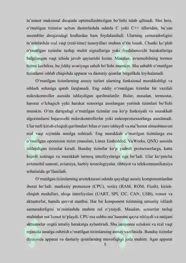 O‘RNATILGAN  TIZIMLARDA APPARAT VA DASTURIY TA’MINOTNING QO‘SHMA LOHIYALASH USULLARI  (HW/SW CO-DESIGN). 5