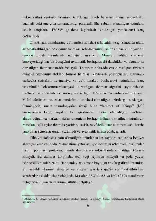 O‘RNATILGAN  TIZIMLARDA APPARAT VA DASTURIY TA’MINOTNING QO‘SHMA LOHIYALASH USULLARI  (HW/SW CO-DESIGN). 6